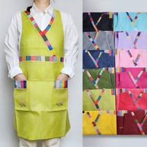 한국민예 고급 브이넥 전통 앞치마 꽃자수 한복 외국인선물 앞치마, 연두