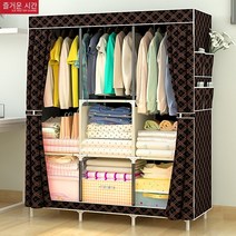 간편 옷장 패브릭 옷장 조립 폴 보강 철골 심플 모던 수납장입니다., 쿨 블랙 골드