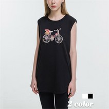 [진마니아] 꽃장식 자전거 하프 라운드 나시 민소매 빅사이즈 박스티 루즈핏 레이어드 티셔츠