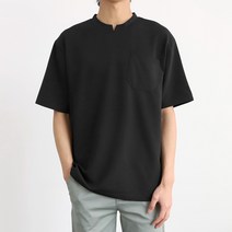 더베이직샵 심플 미니멀 슬릿 포켓 라운드 반팔 티셔츠 4컬러