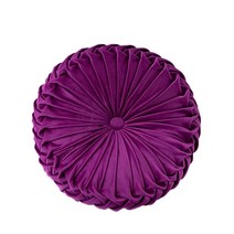 Lvi Round Velvet Seat Cushion Pleated Pumpkin Floor Throw Pillow 15”x15” Soft Decorative for Bed Sof, Purple
