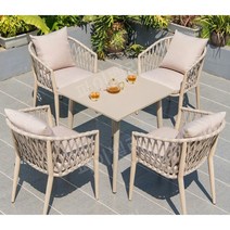 야외용테이블 야외 카페테이블 식탁 베란다정원, 의자4 + 90cm 알루미늄 합금 사각 테이블