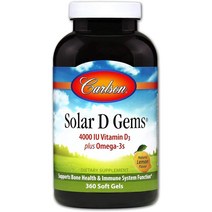 미국직구 칼슨 솔라 D 젬스 비타민 D3 오메가 3 4000 IU(100mcg) D3 115mg 오메가 3 EPA DHA 비타민 D 피쉬 오일 캡슐 비타민 D 레몬 360 소프트젤, 상세참조, 수량