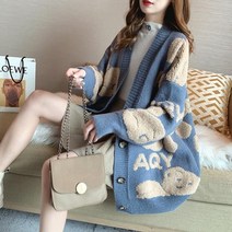 망고실 패브릭얀 벨벳 자이언트 얀 여성 가디건 따뜻한 니트 스웨터 재킷 패션 코트 레이디 슬림핏 V넥 캐, 02 Blue_01 One Size