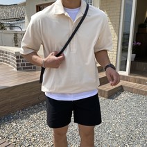 빠델 고퀄리티 린넨 스판 오픈 카라 셔츠 반팔티
