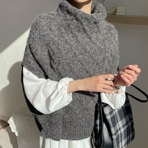 아모르데이 여성용 프링즈피셔조끼 알파카 울 혼방 터틀 폴라 레이어드 꽈배기 니트 베스트
