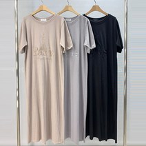 에펠 롱원피스)반팔롱원피스/맥시/영문자수/루즈핏