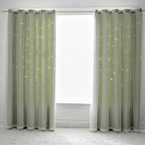 에쉬울프 펀칭 별 차광+레이스 이중지 커튼 1pc, 150*180cm, 그린