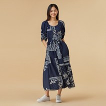 [JAJU/자주] 여 패턴 반팔 원피스_다크 네이비