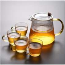 유리 골지 빈티지 포인트 내열유리 티포트 찻잔 세트 내열유리 차주전자 세트, 500ml 포트