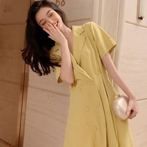 가바바 여성 원피스 리트 랩번 스타이 정장 복고 포로 셔츠 하객룩 미디 원피스 G38539