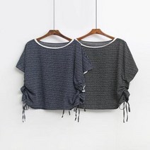바보사랑 여자 양옆 스트링 셔링 가오리핏 도트 반팔 블라우스.옷자락(무료배송)