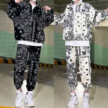 [SET]가능 유니크 덤블 양털 아노락 에스닉 페이즐리 빅사이즈 오버핏 뽀글이 후리스 반집업 밴딩 조거 팬츠 트레이닝 세트 셋업_(2Color)(남녀공용)