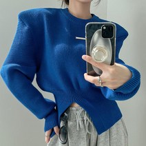 키밍 / 여성 겨울 슬릿 니트 블루 예쁜 스웨터 유니크 니트티