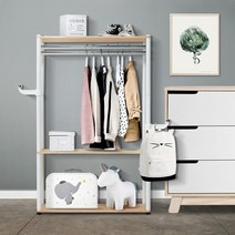작은방 어린이 아기옷장 스탠드 옷걸이 선반 고정식행거, 내추럴블랙 80x40x130