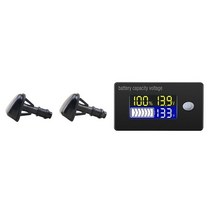 2 Pcs 자동차 와이퍼 앞 유리 와셔 제트 노즐 및 1 온도 센서가있는 배터리 용량 전압계, 01 black