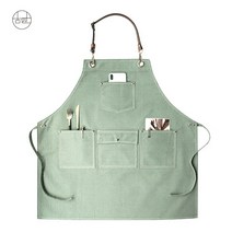 캔버스 목걸이형 가죽끈 앞치마 미대앞치마 미용실 헤어디자이너 어린이집, 캔버스 목걸이형 가죽끈 앞치마(민트)