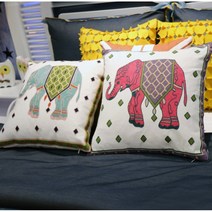 2color - 코끼리 자수 린넨 쿠션 커버 (45x45 size)