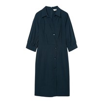 베스띠벨리 [22S/S] 셔링 디테일 오픈 카라 셔츠형 원피스 (BEOAE2543)