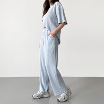 잘빠진 여성용 링클프리 플리츠 반팔 상하의 세트