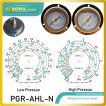 한 쌍의 R404a R22 R407c R134a 압력 게이지는 AC 냉동고 히트 펌프 장치에서 낮은 고압 값을 나타냅니다.