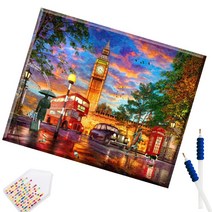 SHEXIU 3D 원형 보석십자수 캔버스액자 DIY 키트 50 x 40 cm, SX094  도시 야경x1세트