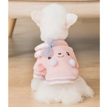 1+1 도도 강아지 고양이 겨울 후리스 따뜻한 방한복 강아지옷 고양이옷, 핑크토끼 리본티