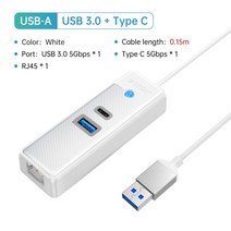 usb허브 c타입허브 호환 ORICO-USB 3.0 c형 허브 RJ45 1000Mbps 이더넷 Lan 어댑터 기가비트 네트워크 카드, 15 USBA 15cm USB3.0C WH