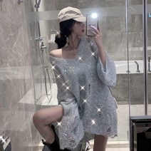 반짝이 니트 V넥 루즈핏 금사 스웨터