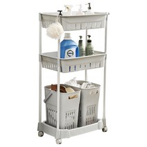 메블르 트롤리 다용도 이동식 수납장 빨래바구니 3단, 그레이