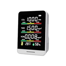 공기질측정기 USB 충전식 공기질 감지기 CO2 테스트 미터 HCHO TVOC 포름알데히드 온도 습도 센서 테스터 5 in 1, 01 White