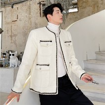 캐주얼 가을 트렌드 개성적인 트위드 자소향풍 재킷 남성노카라자켓