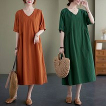 Lanbo4050대 미시 중년여성 반팔 V넥 정장풍 하객룩 원피스