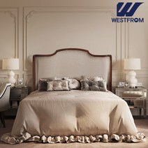 웨스트프롬 웰링턴 엔틱 명품 호텔식 럭셔리 패브릭 마호가니 원목 킹사이즈 침대, K프레임 (매트리스 제외), 브라운