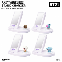 BT21 고속 무선충전 핸드폰거치대 거울 연필꽂이 무드등, KOYA(코야)