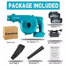 브로워 Kamolee21000rpm 깨끗한 공기 송풍기 및 흡입 정원 가정용 자동차 컴퓨터 먼지 부는 수동 전동 공구 배터리 포함, [02] 2 Battery EU, [02] EU