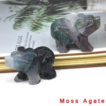 위스키스톤 아이스 큐브 15 quot곰 동상 천연 돌 치유 크리스탈 로즈 쿼츠 조각 된 입상 룸 장식 Reiki 미네랄 보석 공예 선물 1PC, Moss Agate+10pcs
