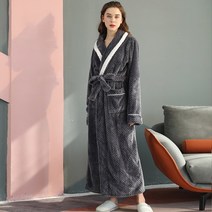 에버하우스 여성용 고급벨벳 포인트 롱 샤워가운, M, 그레이