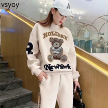 vsyoy 레저 패션 플러스 벨벳 조끼 스포츠 정장 2022 봄과 가을 겨울 새로운 그물 붉은 기질 하이 엔드 투피스 여성