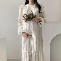 메리미 셀프웨딩 만삭촬영 임부복 임산부 레이스 쉬폰 긴팔 롱원피스 빅사이즈 하객룩