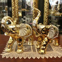 [수인아트] 황금도자기코끼리 장식품