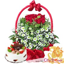 [cityflower꽃＋케익] 붉은하늘꽃바구니_케익/생일선물 프로포즈/전국당일배송꽃배달