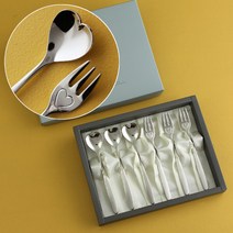 인스푼 티스푼포크 돌 결혼답례품, 엔젤하트 6P (포크3+티스푼3), 인쇄함 / 포장 (실버), 1세트