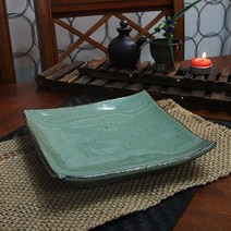 (수작업)청아한분청 굽사각접시 2호, 그린