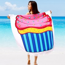 케이에스몰 컵케익 원형 비치타올 대형 타월 물놀이 수영장 해변 타월, 핑크 (RT23), 1개