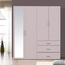 웰튼 에리카1600옷장셋트 6자옷장 6자장농 800옷장, 핑크거울셋트-이불장+3서랍장롱