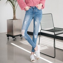 지기젠 여성용 스판 워싱 헤짐 스키니진 츄스키니