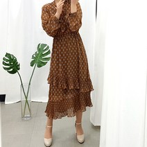 네모엔룩 여성용 다이아프릴 리본넥 쉬폰 롱 원피스 TT