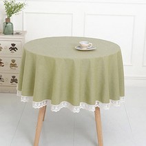 원형 레이스 무지 식탁보, 올리브그린, 100 x 100 cm