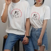 플로우핏 남녀공용 다람쥐 레터링 커플티셔츠